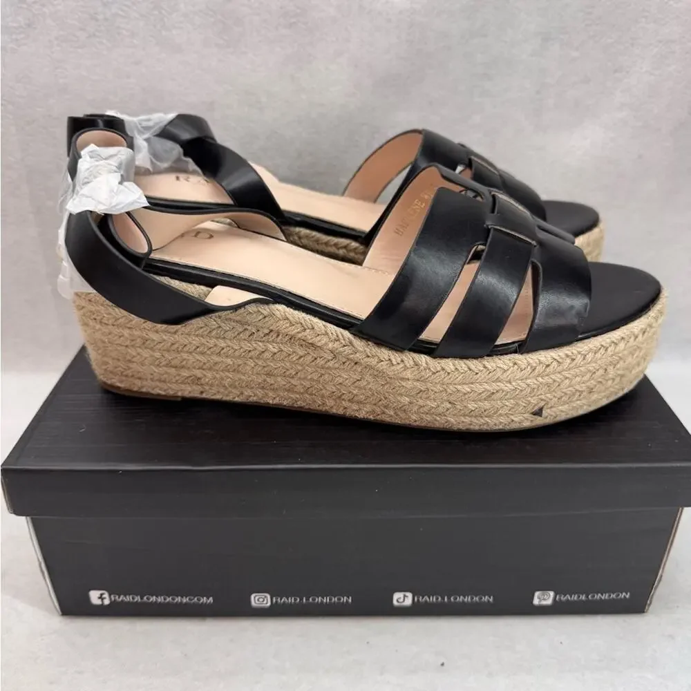 NIB Women’s RAID Harlene Plaftorm Espadrille Sandals 3” Heel Black size 10 Wide